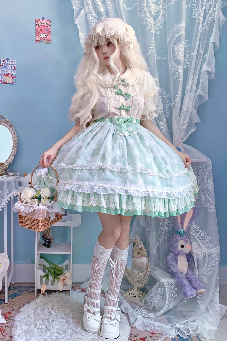 Wave Candy Triple-Layered Print Ruffle Bowknot Sweet Lolita Skirt