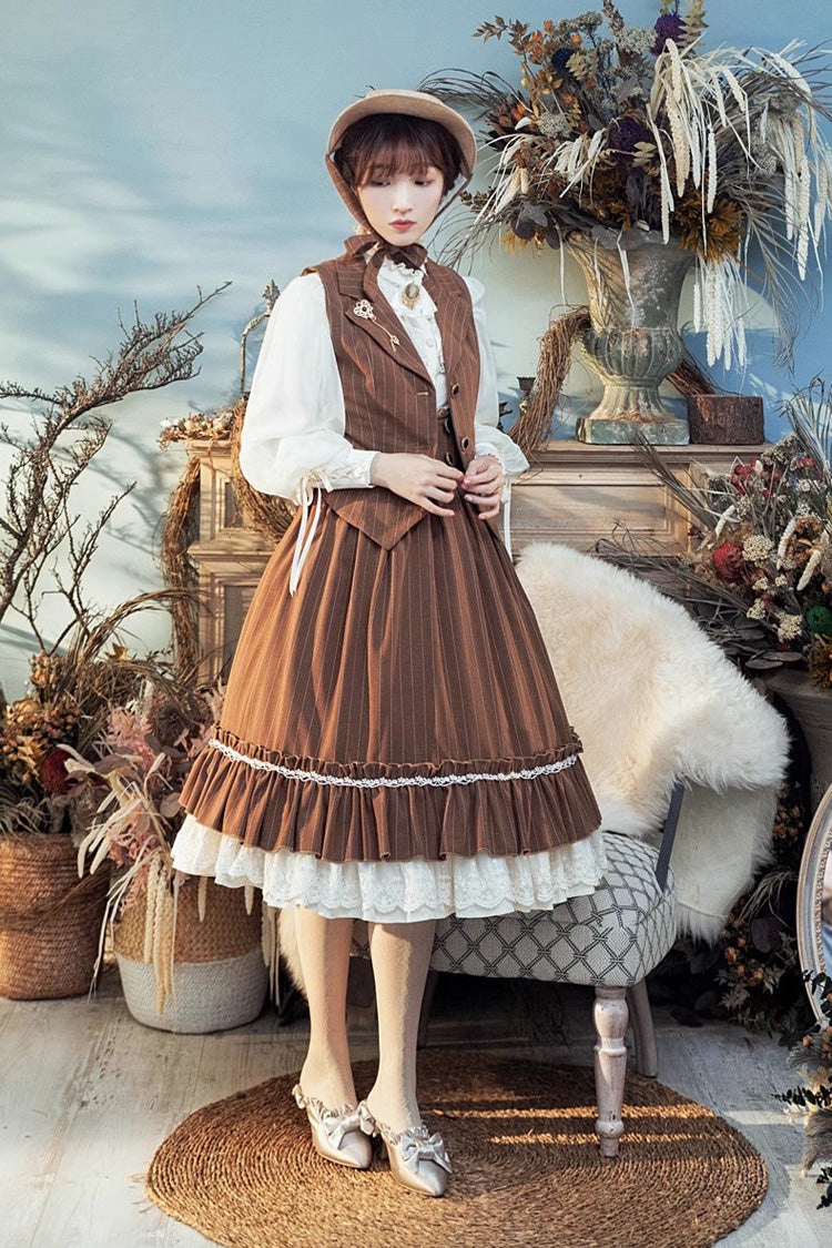 Striped Print Ruffled Elegant College Sweet Skirt - 3 Tones