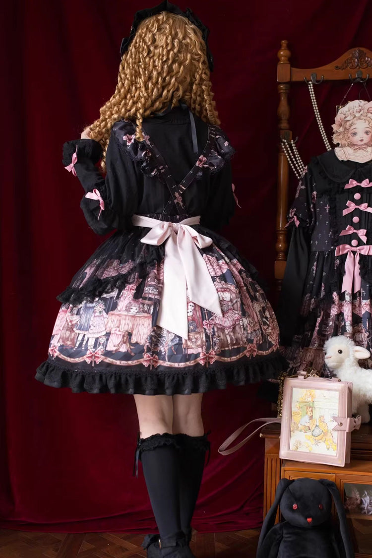 Skirt with Ruffle Bowknot and Missing Lamb Print