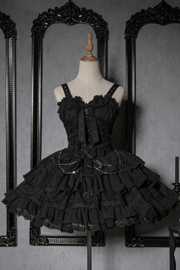Triple-Layered Ruffled Lace-Up Gothic JSK Dress in 6 Colors - Covenant Cross