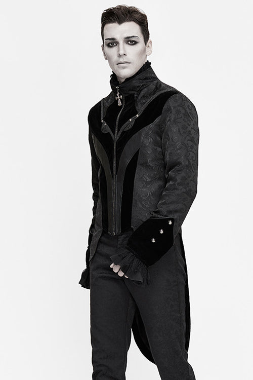 Men's Gothic Coat with Bird Patchwork & Swallowtail Silhouette