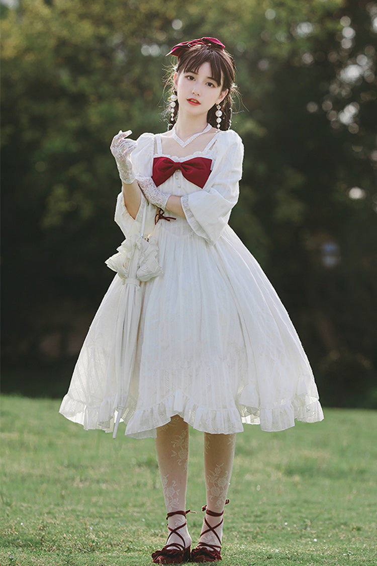 Ivory Boat Neck Ruffled Long-Sleeved Lolita Gown