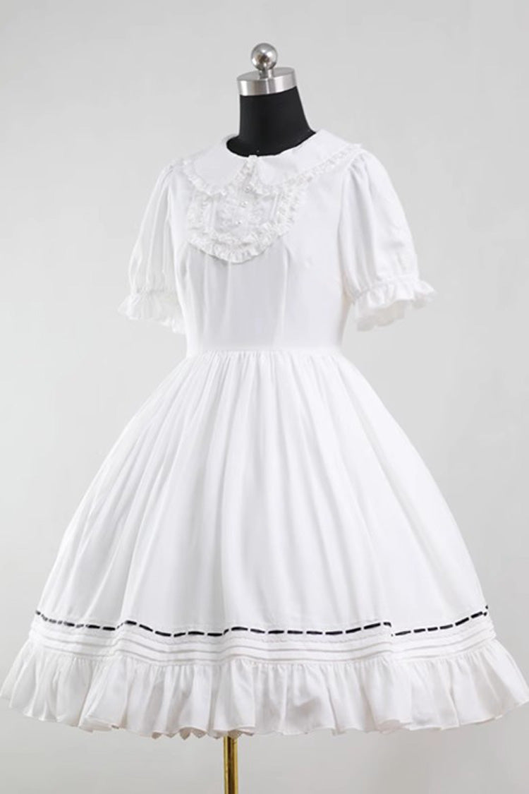 Ivory Lapel Short Sleeve Ruffle Bow Maid Gothic Lolita Gown
