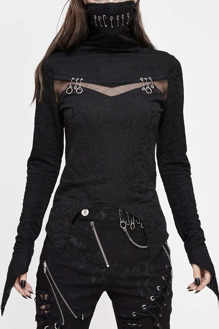 Punk Shirt with Mesh Chest Splice and Pin Decor