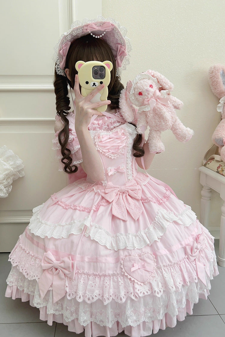 Blush Triple-Tier Ruffle Bow Elegant Lolita JSK - Super Cute Belia