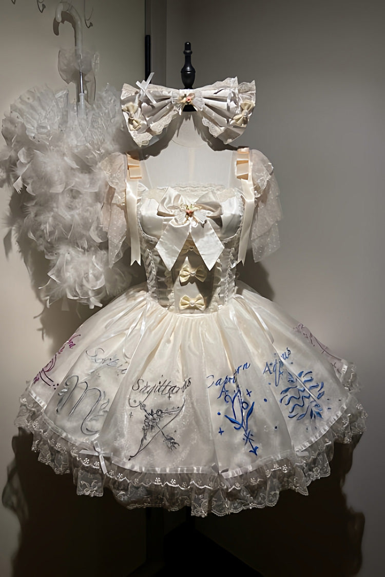 Sleeveless Printed Ruffled Embroidered Bow Sweet Lolita Jsk Dress - The Twelve Zodiac Signs