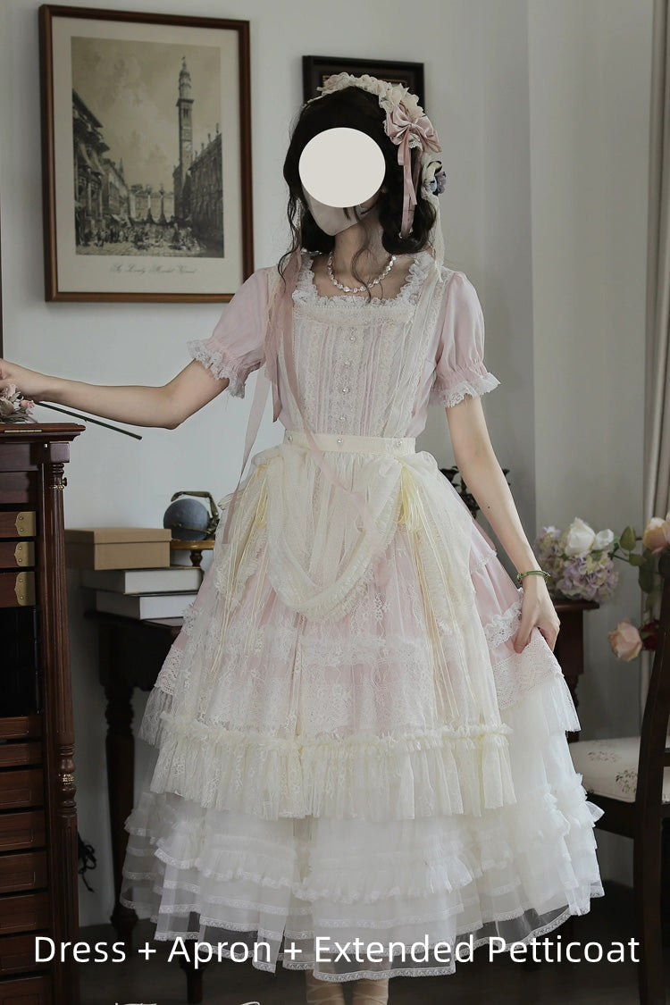 Vintage Ball Lolita Dress with Pearl Detail & Square Collar