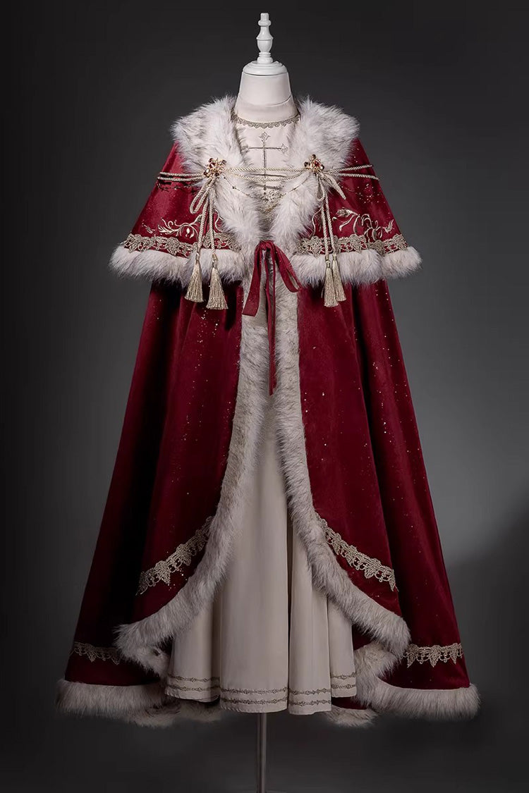 Crimson Royal Coronation Embroidered Luxurious European Court Lolita Dress with Cape Set