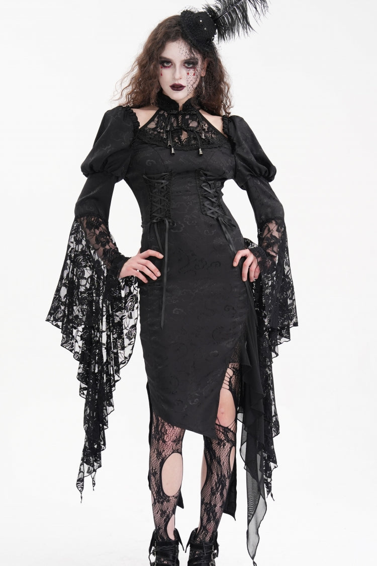 Irregular Gothic Dress with Hime Sleeves & Cutout Lace Details for Women