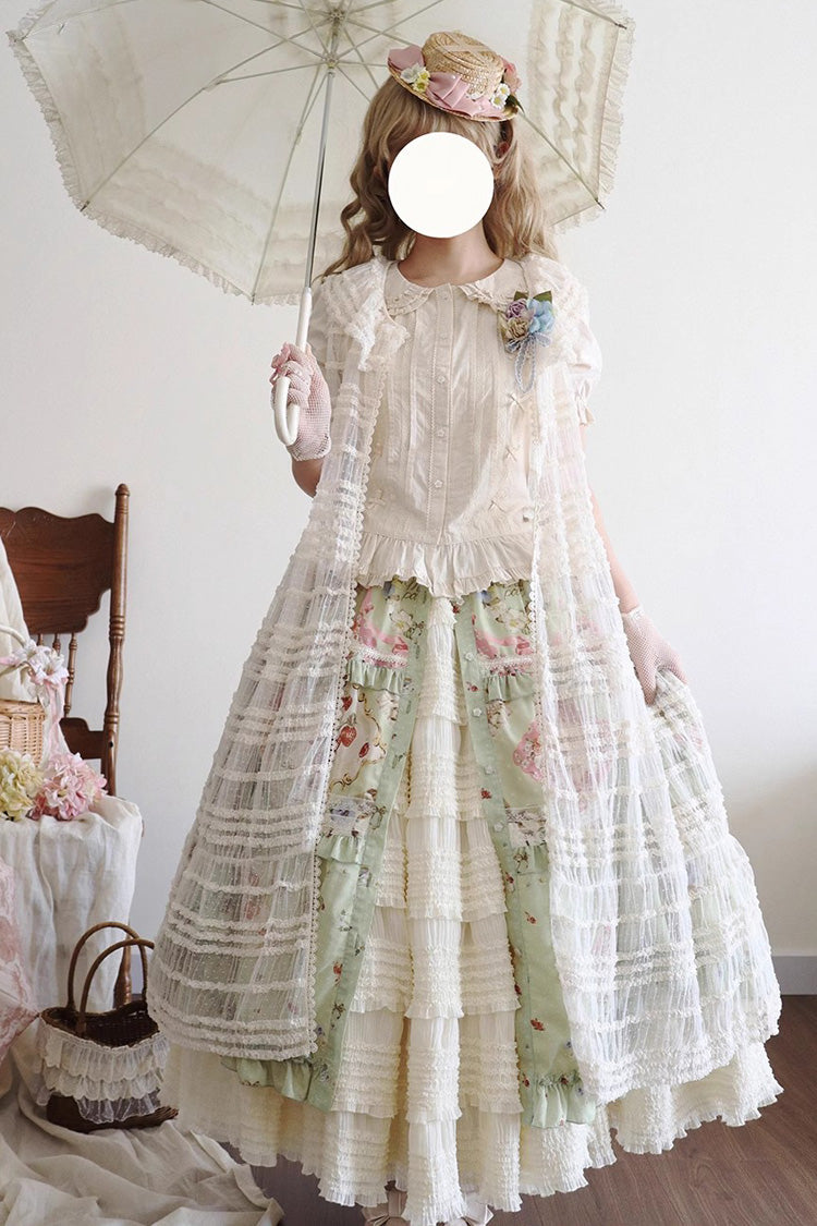 Green Cat Rose Tea Print Daily Sweet Lolita Skirt