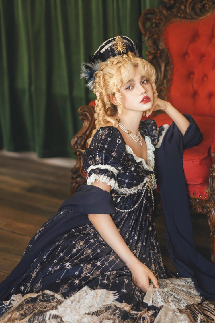 Unicorn V-Neck Short Sleeve Empire Print Bow Lace Elegant Lolita Gown