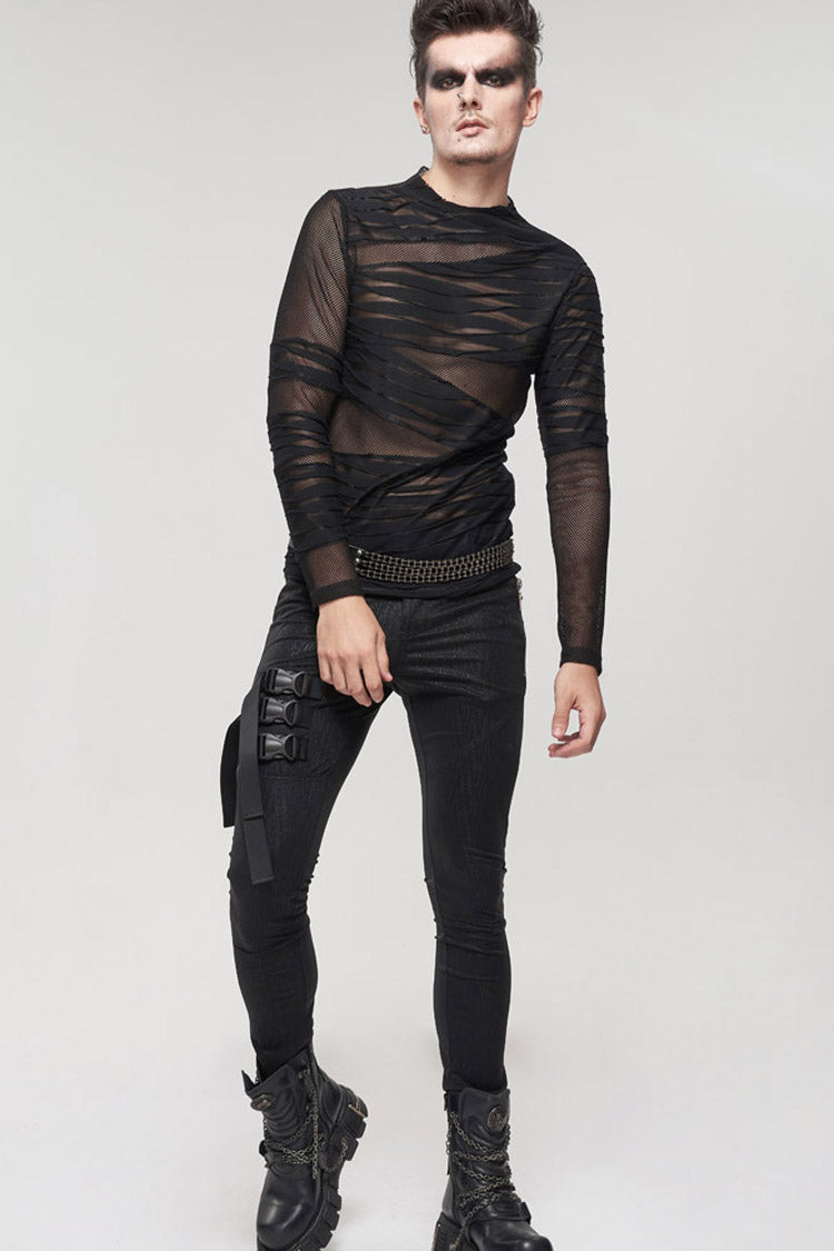 Gothic Net Yarn Sheer Perspective Bandage-Style Men's Pullover