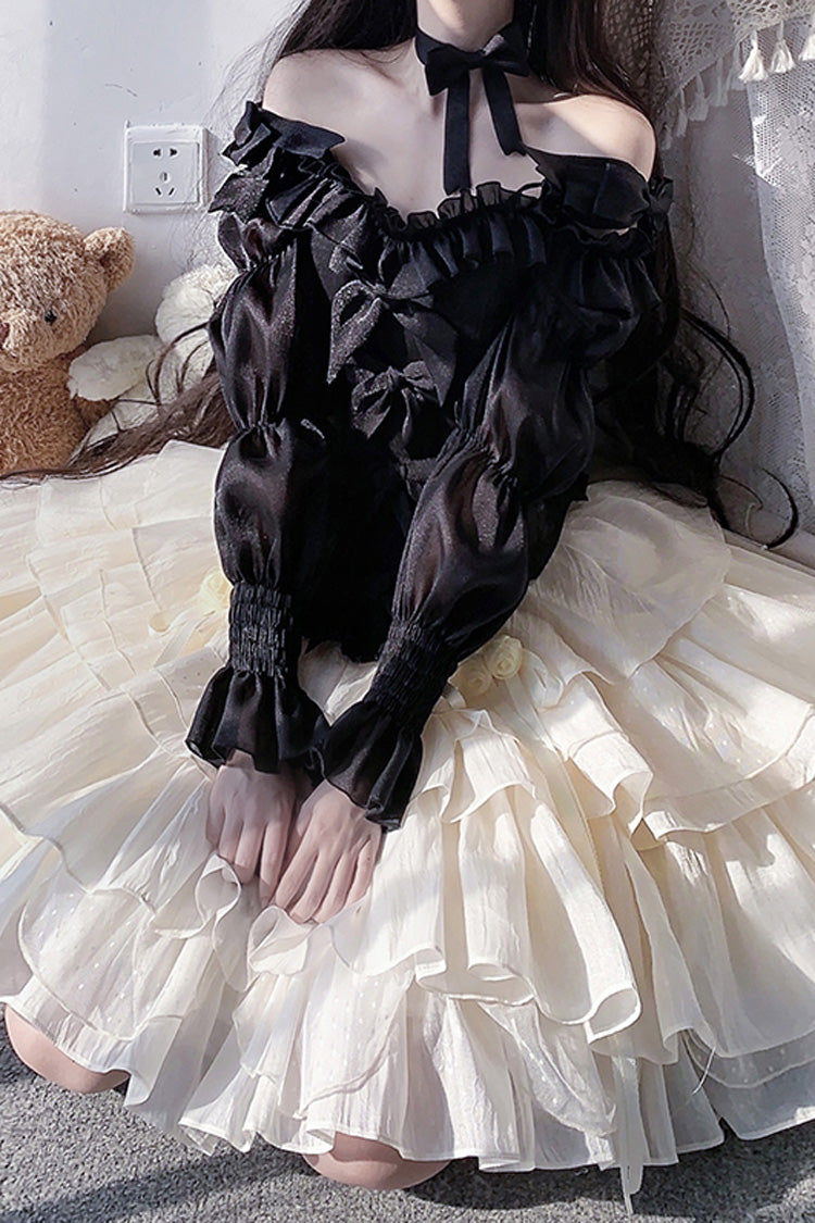 Apricot Bowknot Sweet Princess Lolita Layered Skirt Dress