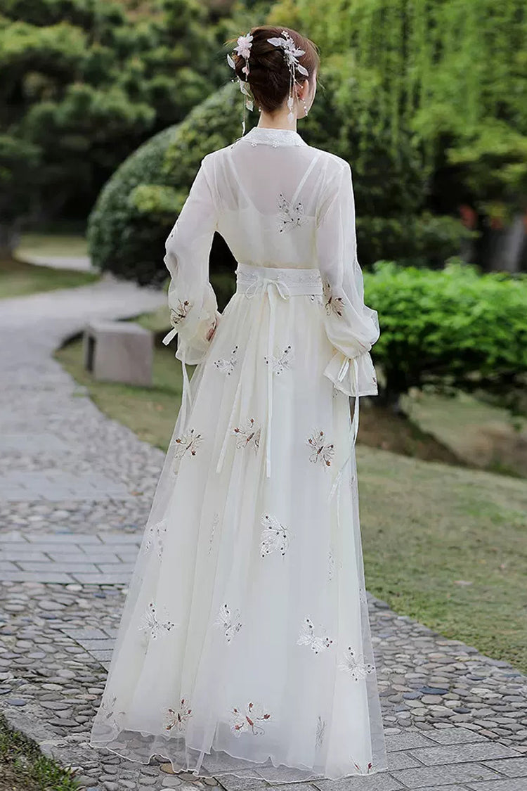 Ivory Butterfly Embroidery Stunning Hanfu Gown