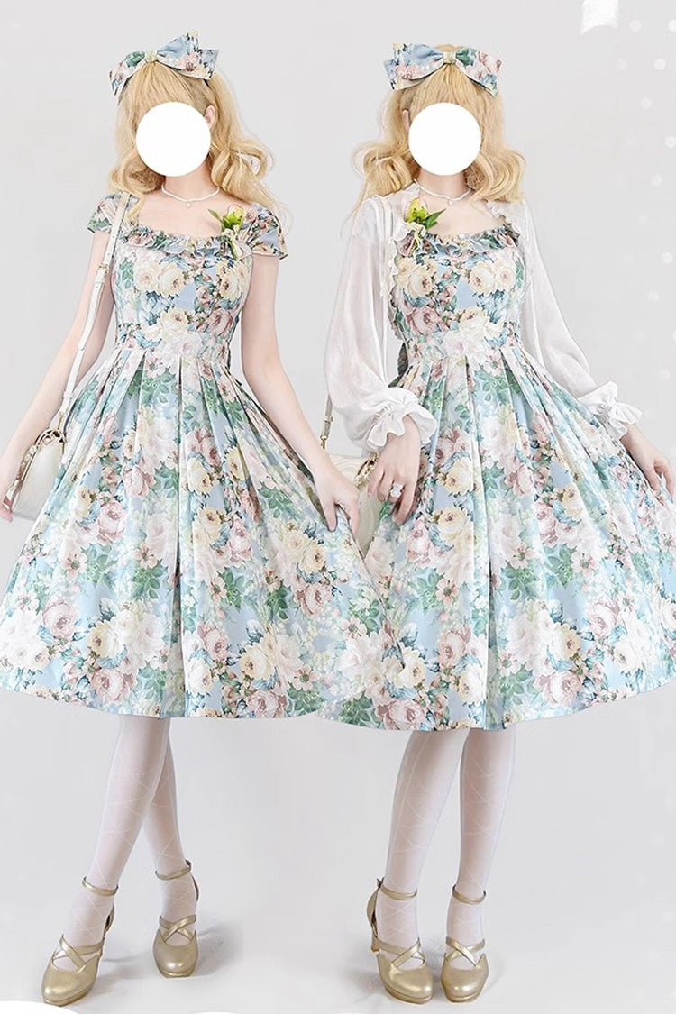 Elegant Lolita JSK Dress with Floral Print and Bow