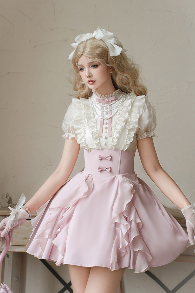 Miss Lola Stand Collar Lolita Dress with Ruffled Short Sleeves
