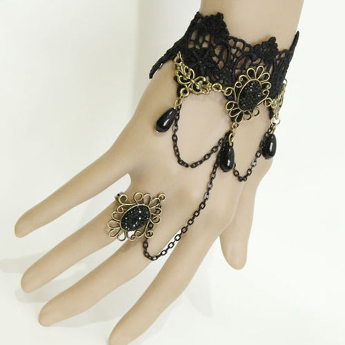Festive Pearl Lace Gothic Ring Bracelet