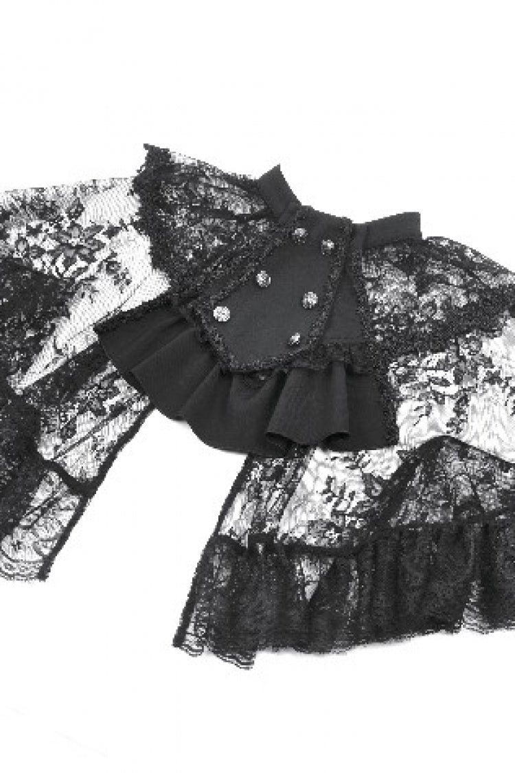 Gothic Cape for Her with Double-Breasted Floral Lace Design