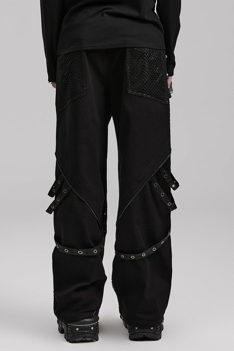 Steampunk Men's Pants with Rivets and Mesh - Cracked Leather - Two Shades