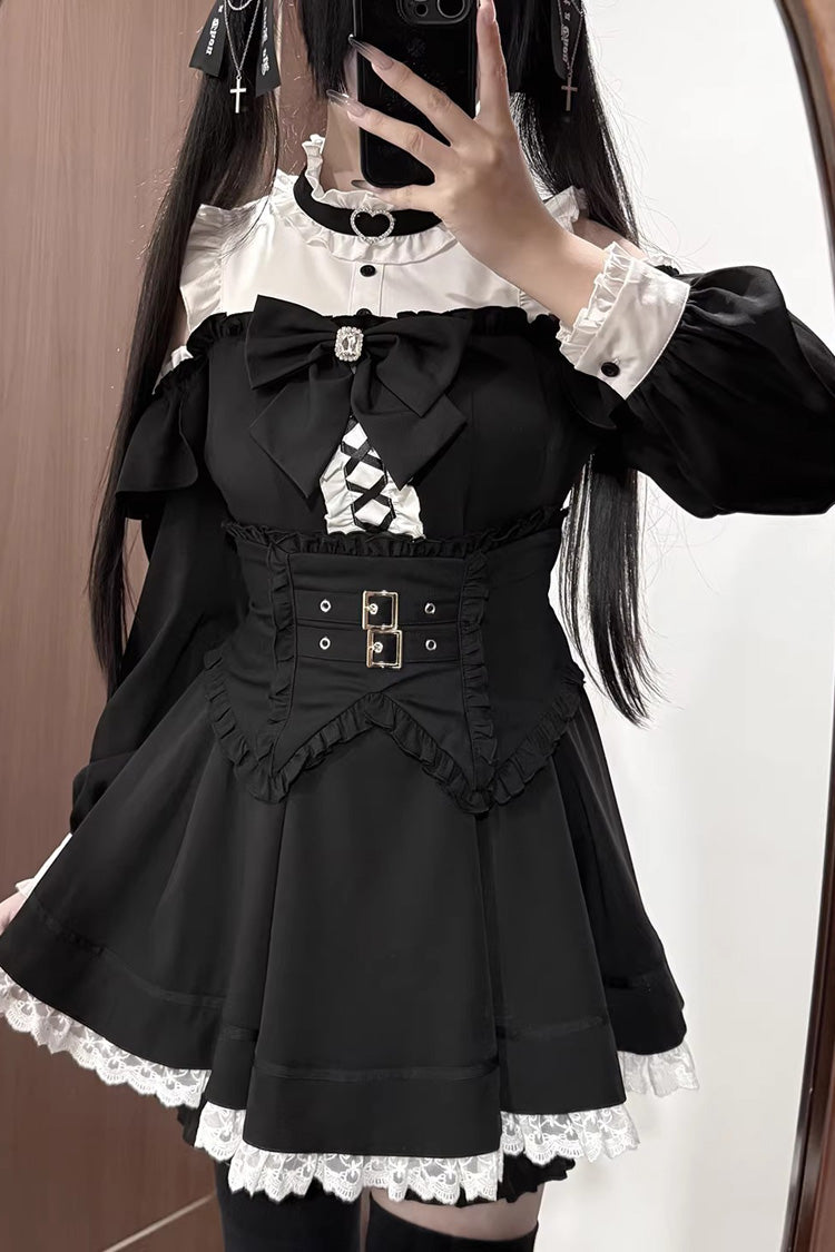 Off Shoulder Long Sleeves Ruffled Jirai Kei Japanese Dress Set