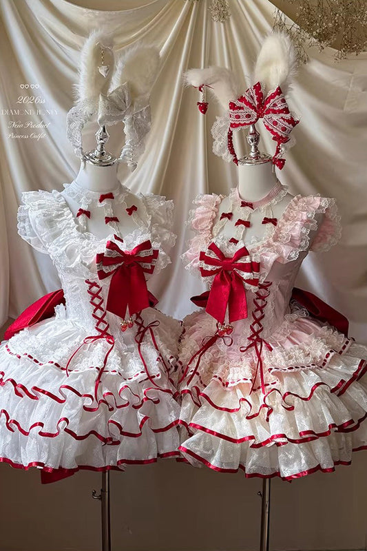 Cupid Strawberry Sleeveless Triple-Layered Ruffle Princess Ballet Sweet Lolita Dress in Two Shades