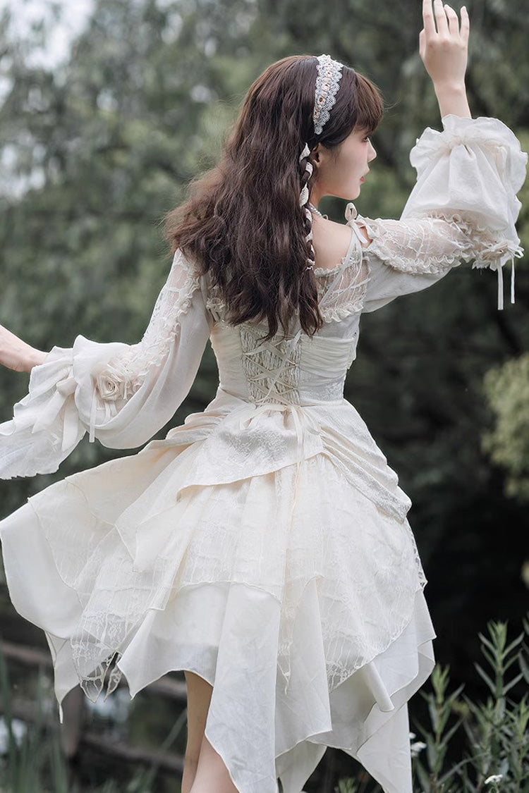 Ivory Layered Bow Accent Princess-Style Irregular Jumper
