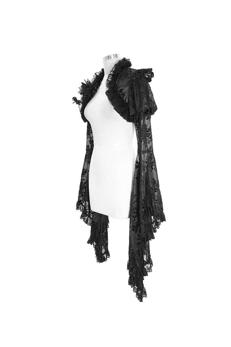 Lace-Trimmed Bell Sleeve Fur-Trimmed Gothic Wrap with 3D Flowers