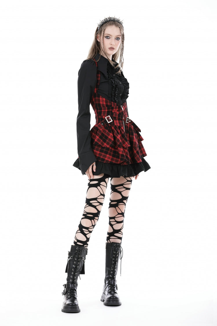 Ruffled Gothic Blouse with Turn-Down Collar