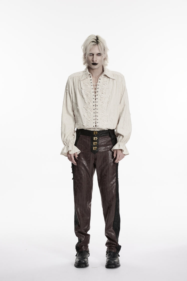 Ivory Gothic Shirt with Notched Collar and Lace-Up Front