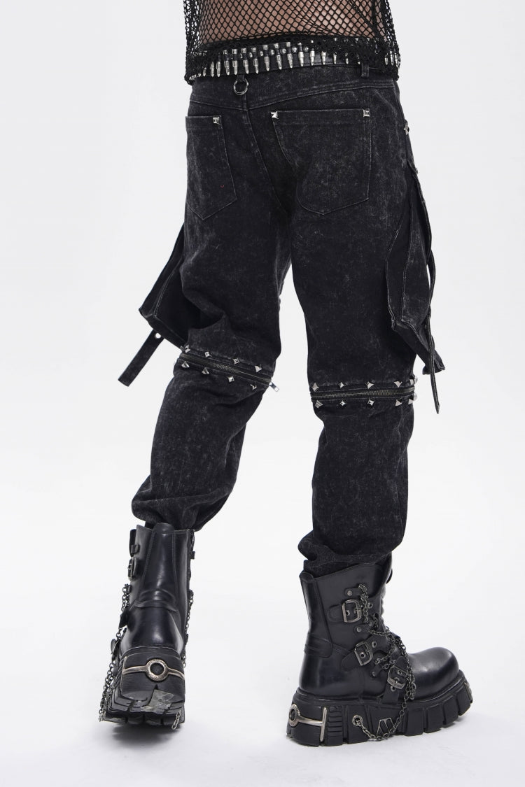 Noir Punk Pants with Pockets, Studs, and Eyelets