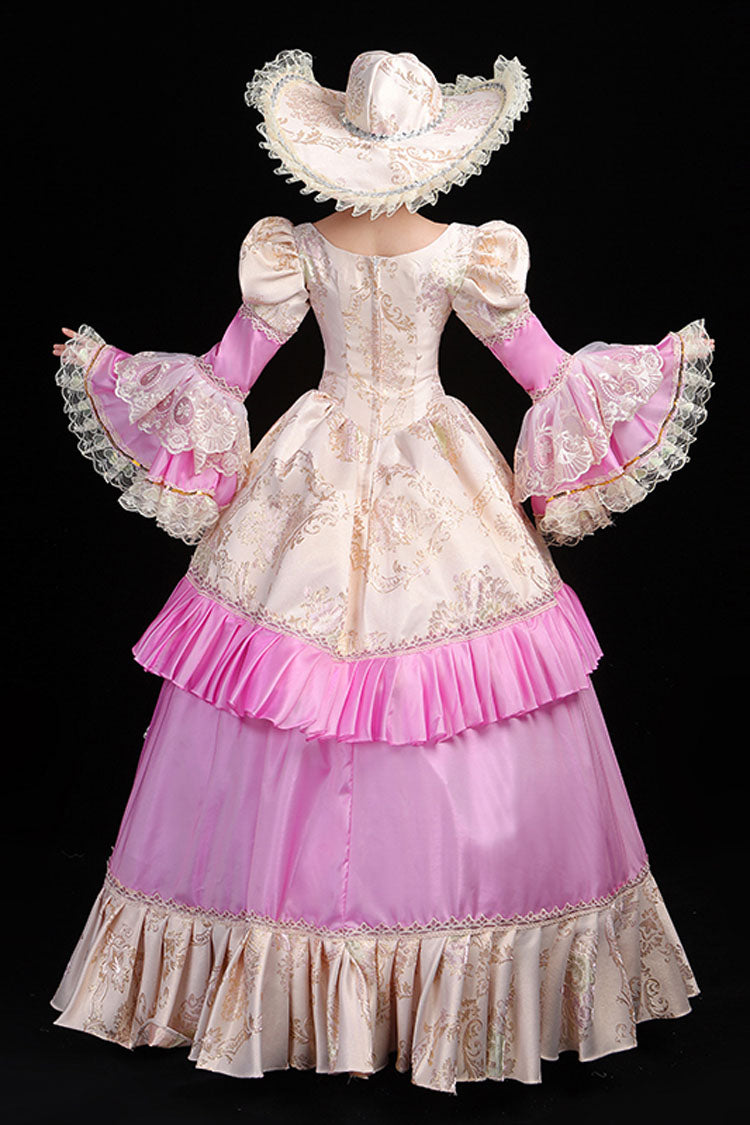 Ruffled Hollow Embroidery Victorian Gown - High Waisted Trumpet Sleeves