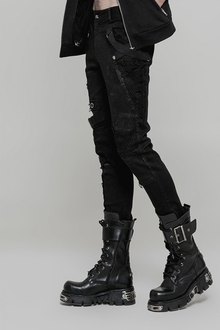 Midnight Ring Buckle Mesh Steampunk Trousers for Men