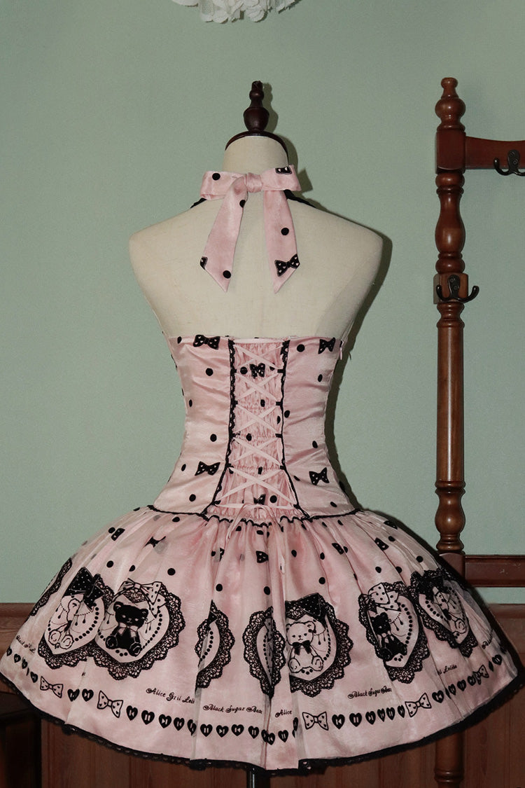 Pink Halter Sleeveless Embroidered Bow Lolita Gown - Sugar Bear