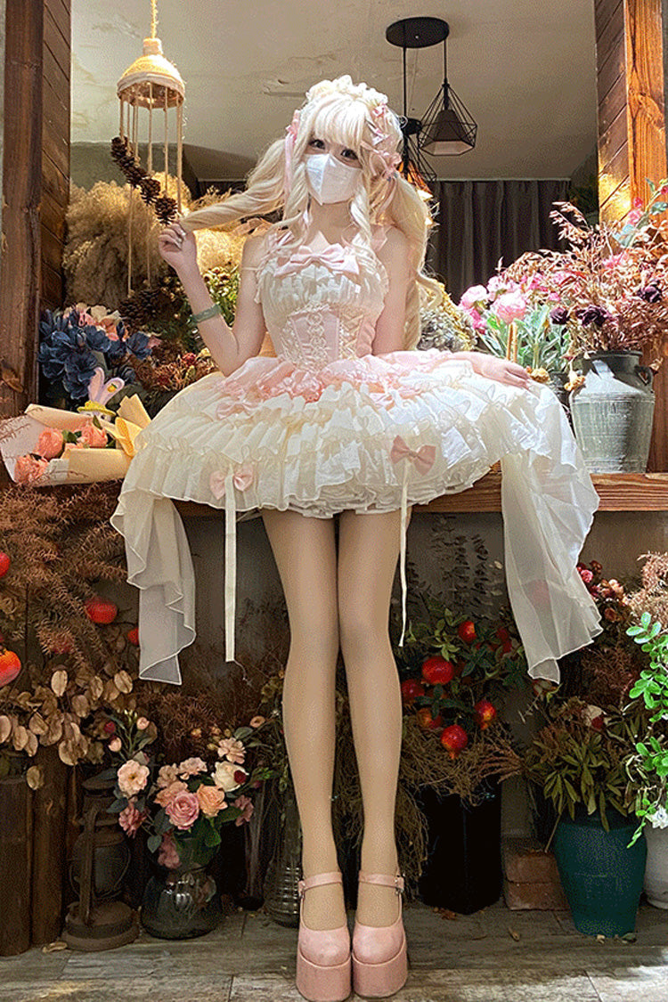 Pink Ballet Lolita JSK Dress with Multi-Layer Ruffles and Bow