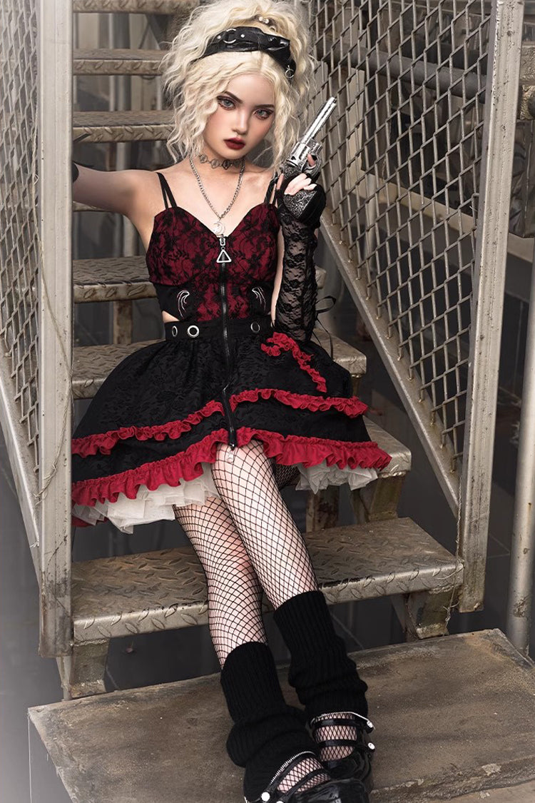 Black Red Judgment Day Red Cross Ruffled JSK
