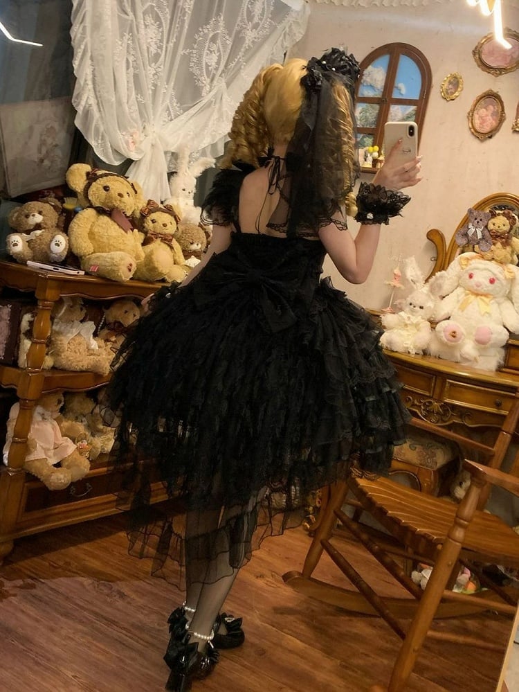 Dress Lolita Black Tiered All Fabric Butterfly Hanayome Bodice Hime Skirt