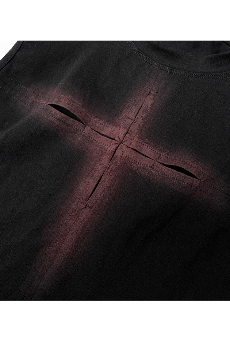 Women's Gothic Dress with Hollowed Out Cross Spray-Painted Asymmetric Hem Sleeveless Design