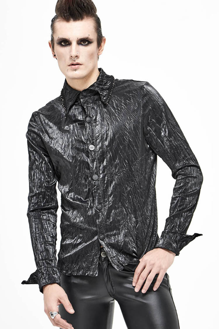 Punk Shirt with Twill Fold Collar and Metal Rings
