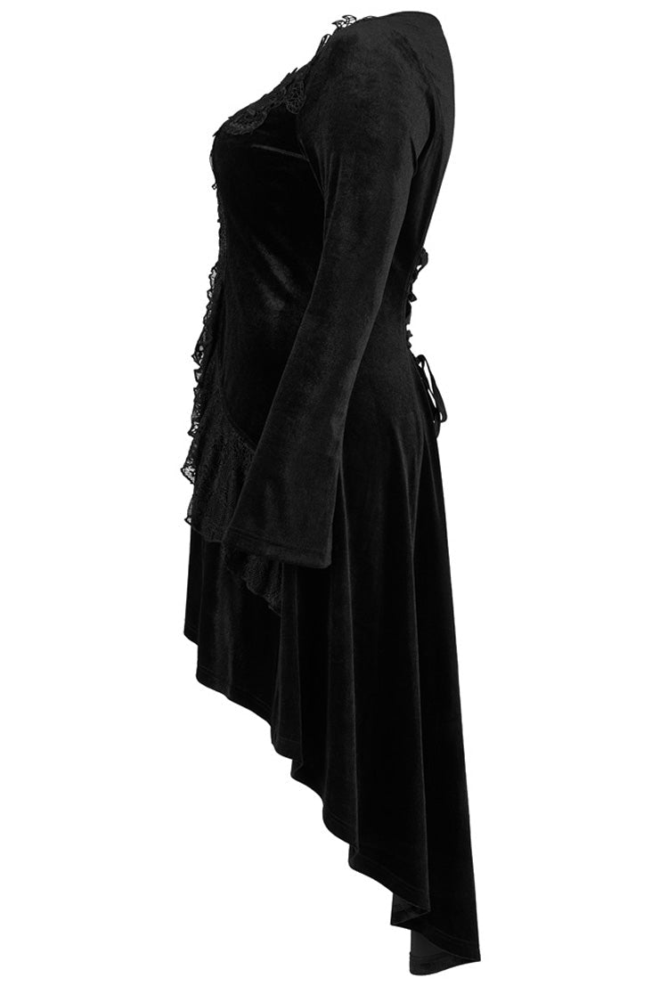 Gothic Velvet Embroidered Jacquard Neckline Trumpet Sleeve Asymmetric Dress