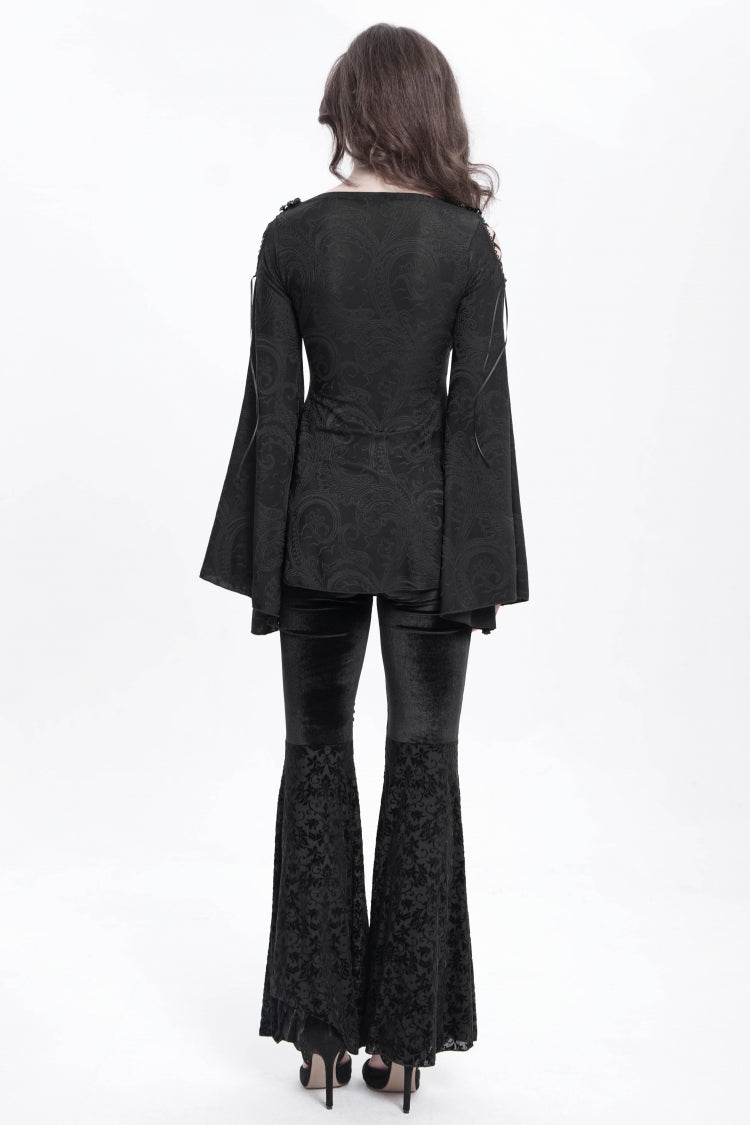 Floral Embroidered Flared Gothic Pants with Cutout Design for Women