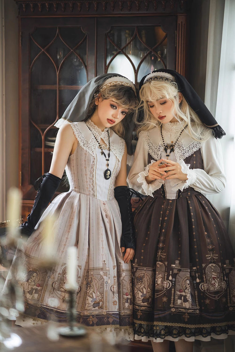 Printed Jumper Dress with Ruffles - Sweet Gothic Lolita