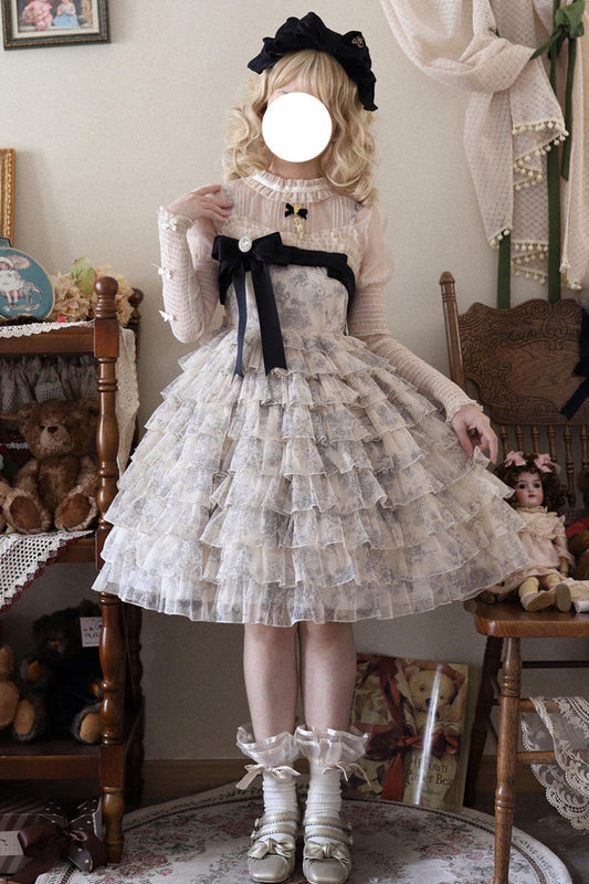 Wonderland Travels Multi-Layered Ruffled Bow Sweet Tiered Dress