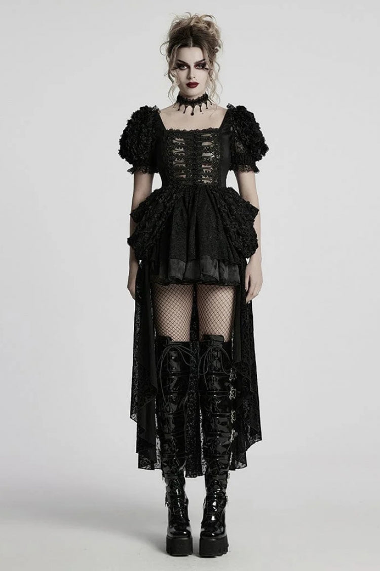Square Collar Puff Sleeve Layered Gothic Dress