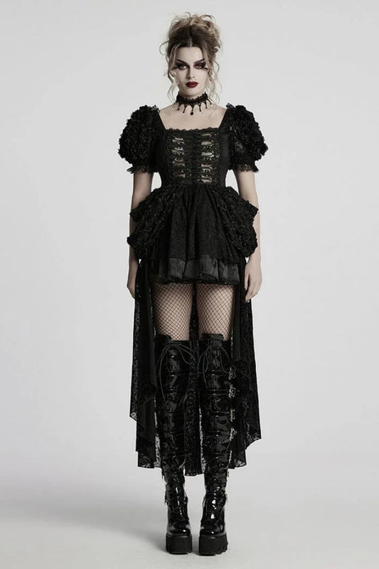 Square Collar Puff Sleeve Layered Gothic Dress