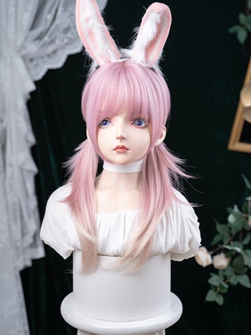 Hair Straight Pink Bangs Length Color Ombre Wig Air With 68CM