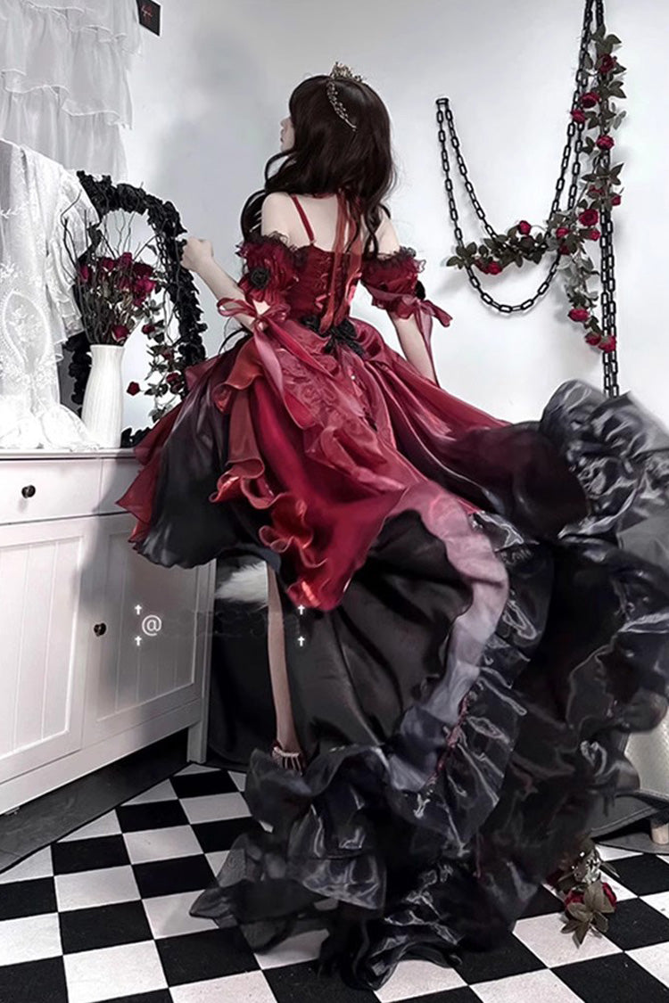 Scarlet Ebony Bow Embellished Asymmetrical Gothic Princess Jumper Dress