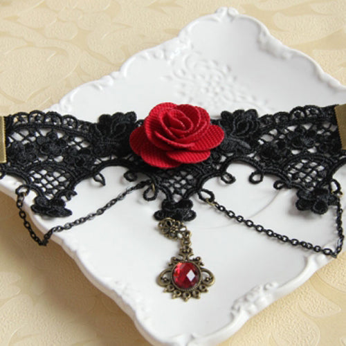 Dark Lace Rose Ruby Gothic Bracelet