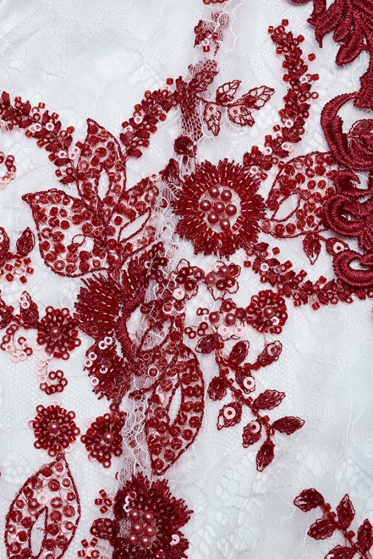 Crimson Off-Shoulder Embroidered Lace Slim Gothic Fishtail Gown