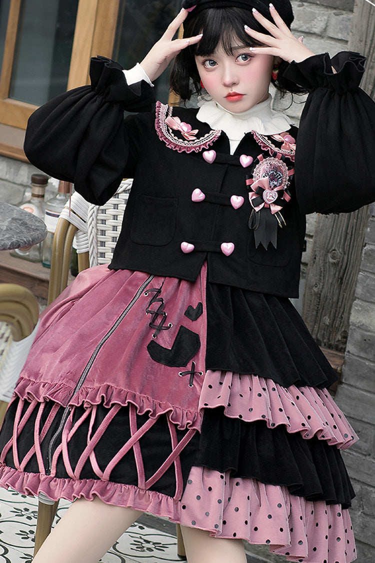Scarlet and Ebony Ruffled Stitched Vintage Sweet Lolita Gown