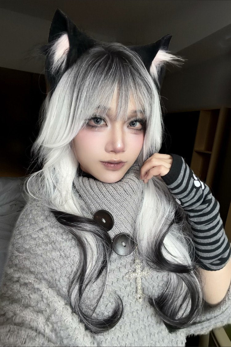 Monochrome Ombre Wavy Lolita Wig with Air Bangs